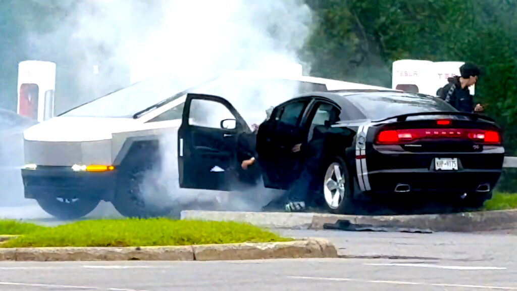  Cybertruck Was Just Charging Until Chaos Showed Up With A V8 And No Grip
